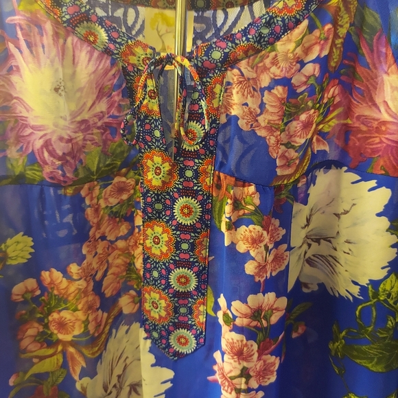 Anthropolgie fig & flower Bohemian floral, lace blouse xl - Picture 2 of 11